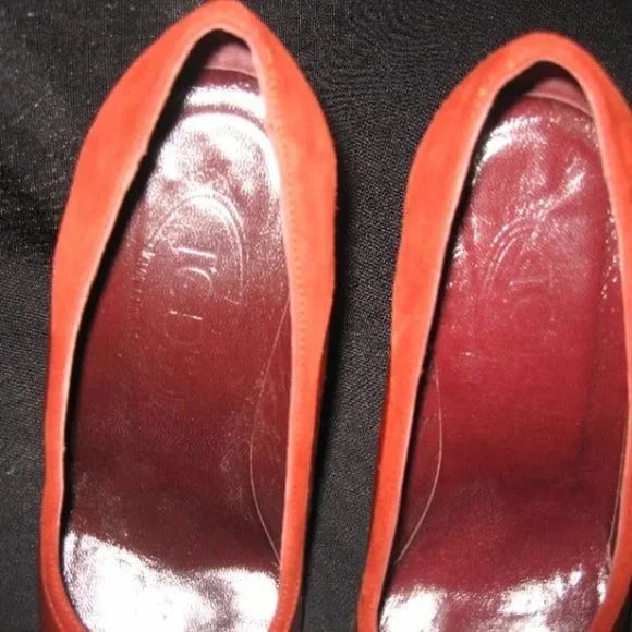 ❤️TOD'S Red Patent Leather / Suede Pointy Toe Stiletto Pumps Shoes Sz 6 - Picture 4 of 5